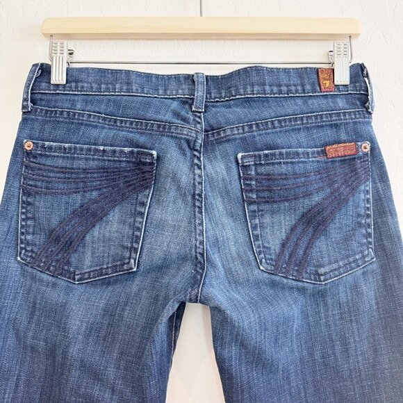 7 For All Mankind Denim Cropped Dojo Jeans Blue 7FAM Dark Wash Casual Capris 27 - Picture 7 of 8